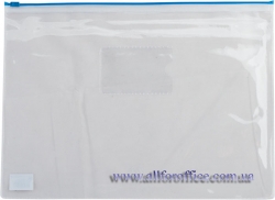 Папка - конверт на молнии zip-lock, А4, глянцевый прозрачный пластик, синяя молния