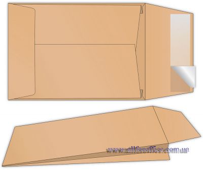 Конверт почтовый С5 крафт с боковым расширением отрывная лента, купить конверт С5 СКЛ с боковым расширением с доставкой по Киеву